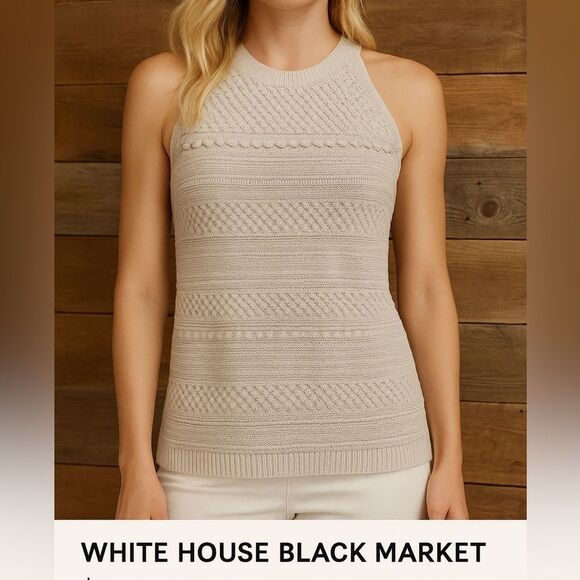 ✨ WHITE HOUSE BLACK MARKET ✨
Ecru Sleeveless Knit Halter Top
SZ M - Picture 1 of 10